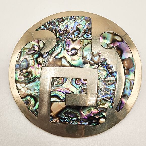 Vintage Mexican Alpaca Brooch Abalone Inlay Hecho en Mexico 1950s Eagle Design - Picture 5 of 6